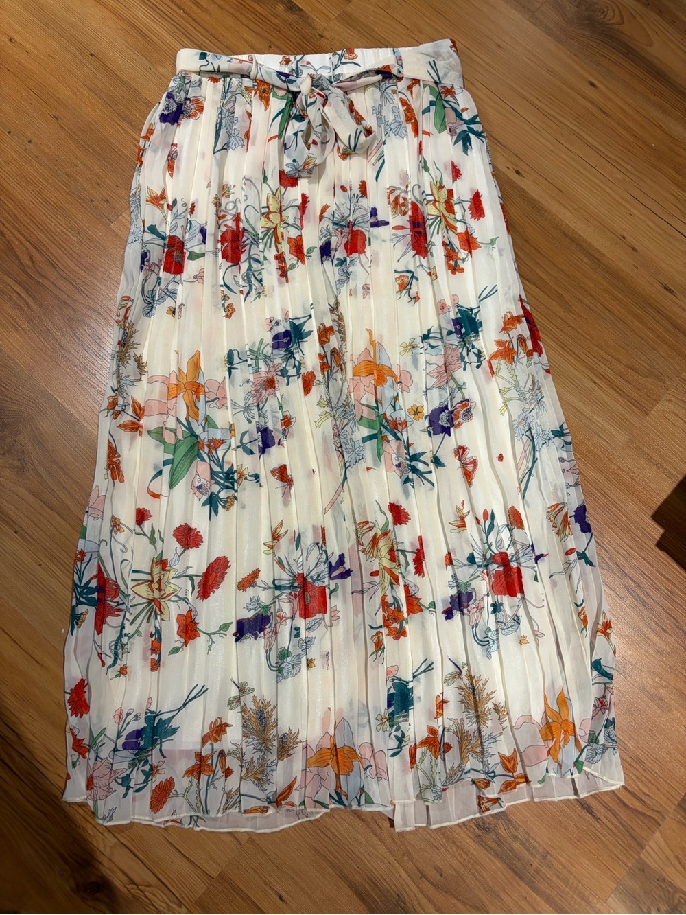 Joie Cream Pleated Floral Midi Skirt with Self-Tie